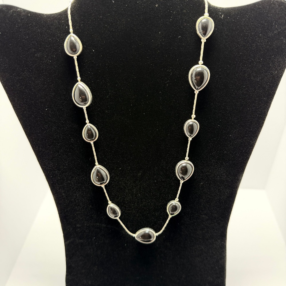 Jones New York Necklace Womens 20in Teardrop Black Cabochon Silver Tone JNY